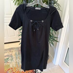 Black Short-Sleeve “Hoodie” Dress.